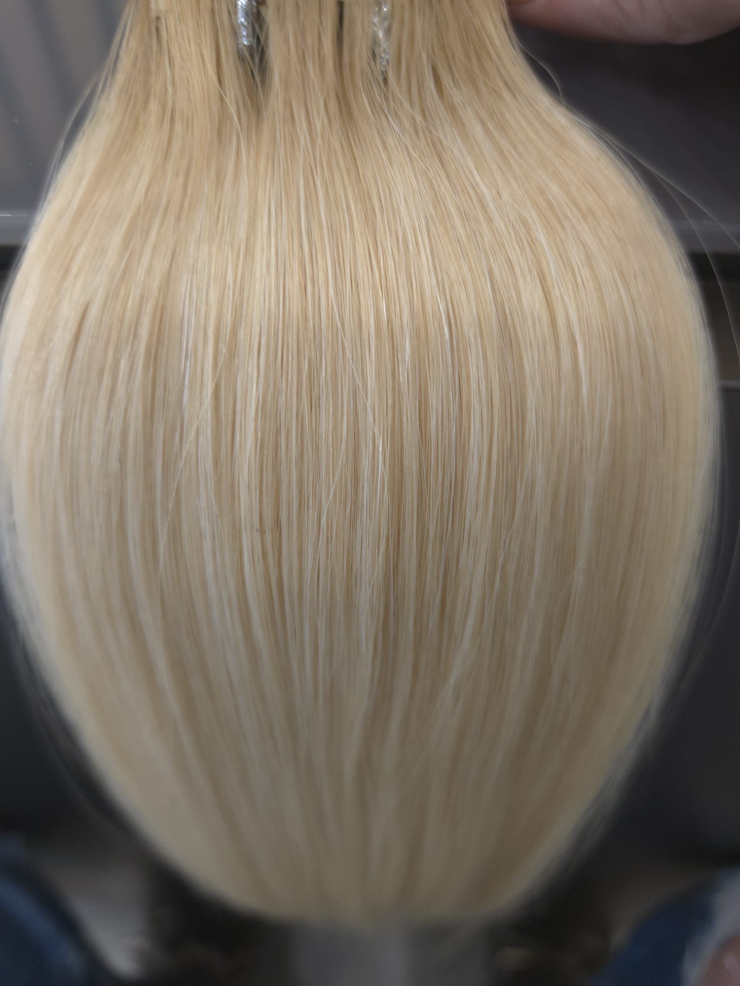 Close detail of glossy European human hair